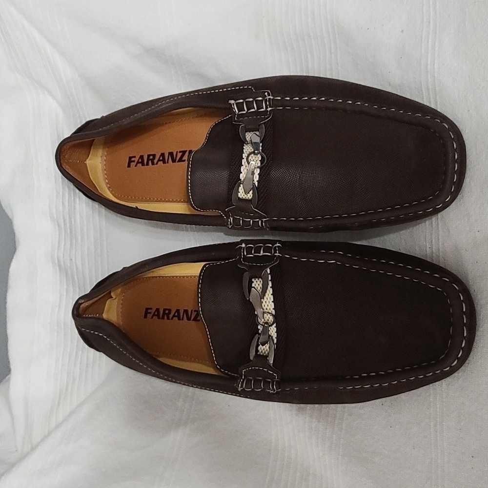 Faranzi Mens Driving Shoes Loafers Brown Bridle Bit Accent Size 9? EUC READ